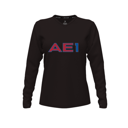 [CUS-DFW-TEES-CMF-VNK-LSL-BLK-FYXS-LOGO2] Decker Comfort T-Shirt (Female Youth XS, Black, V Neck, Logo 2, Long Sleeve)