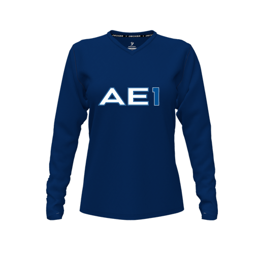 [FTLVCFNV-FYXS-LOGO1] Decker Comfort T-Shirt (Female Youth XS, Navy, V Neck, Logo 1, Long Sleeve)