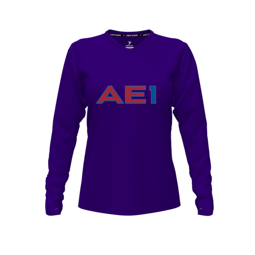 [FTLVCFPP-FYXS-LOGO2] Decker Comfort T-Shirt (Female Youth XS, Purple, V Neck, Logo 2, Long Sleeve)