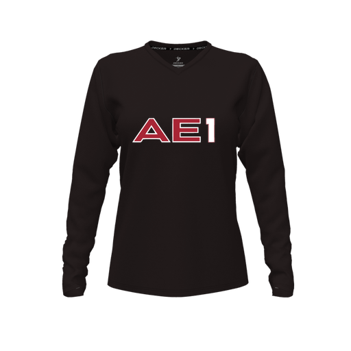 [FTLVPTBK-FYXS-LOGO3] Decker Performance T-Shirt (Female Youth XS, Black, V Neck, Logo 3, Long Sleeve)