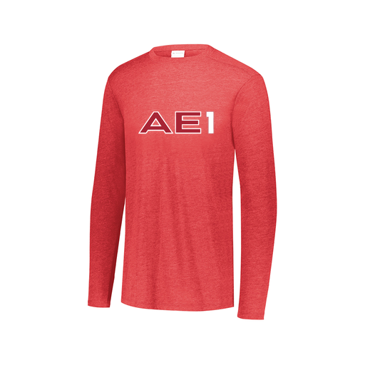 [3075.V96.XS-LOGO3] Decker Men's Tri-Blend T-Shirt - Long Sleeve (Adult XS, Red, Logo 3)